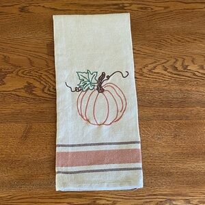 Neutral Cream Pumpkin Embroidered Kitchen Towel by